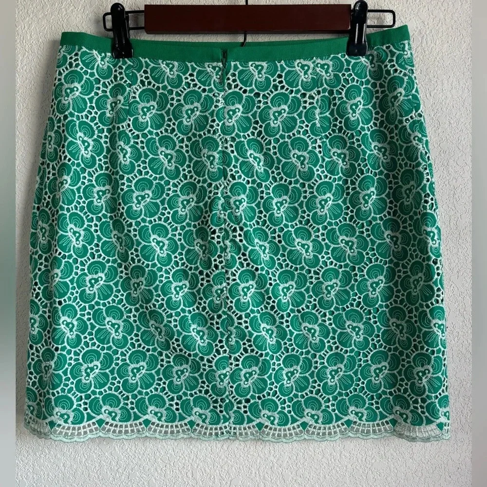 J. Crew Kelly Green Floral Embroidered Overlay Skirt